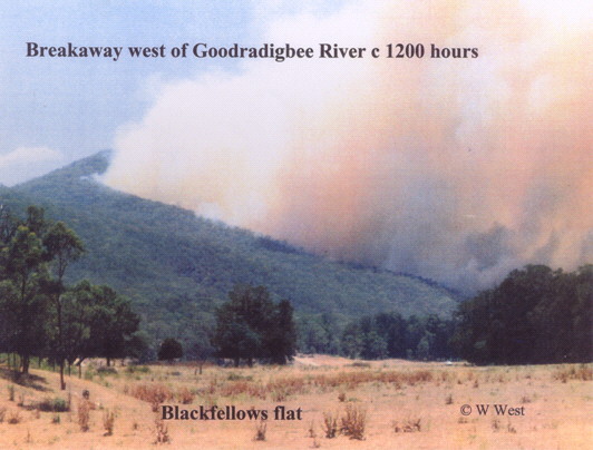 Photo: Wayne West, tendered to ACT Coronial into the 2003 Fires. 148.74 -35.30 looking NNW at about 12:00 AEDST 18th January, 2003.