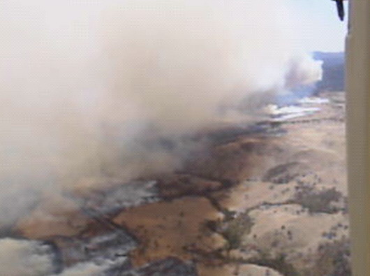 Photo: Stephen Wilkes, Air Observer. 148.96 -35.24 looking NW at about 15:00 AEDST, 18th January 2003.