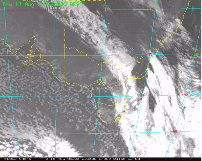 BoM visible satellite image. 08:30 AEST 17th August 2006.