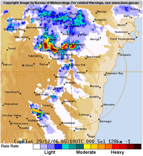 Image: BoM. Captains Flat data, 4:10pm AEDST, 29 Dec 2006.