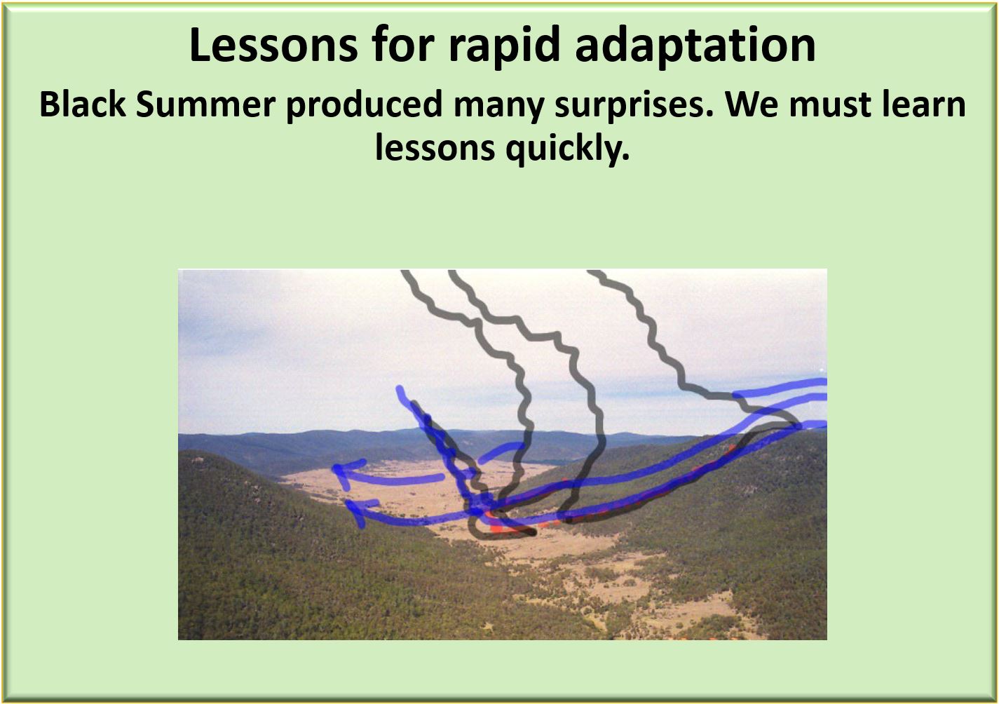 Lessons for rapid adaptation: Black Summer produced many surprises. We must learn lessons quickly.